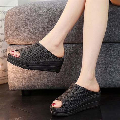 GERsome Women S Platform Sandals Wedge Open Toe Slip On Summer Slippers