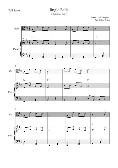 Jingle Bells Christmas Song For Viola Solo And Piano Accompaniment