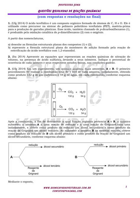 Pdf Quest Es Resolvidas De Rea Es Org Nicas Produzido Pela