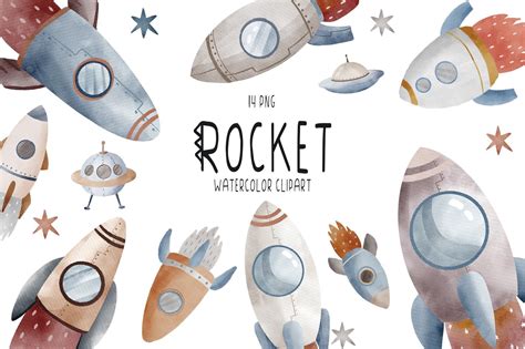 Watercolor Space Rocket Clipart Png Graphic By Sleptart Creative Fabrica