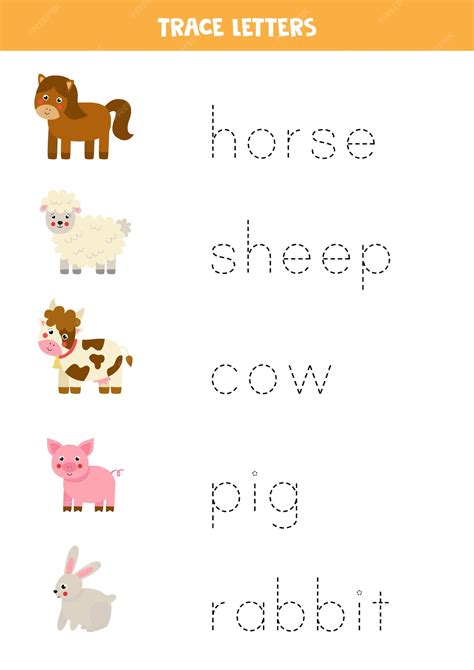 Premium Vector Trace The Names Of Cute Cartoon Farm Animals