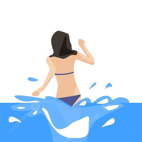 Water Playing Clipart Vector Hand Drawn Cartoon Illustration Seaside