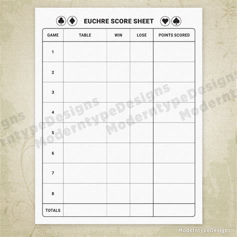 Euchre Score Sheet Printable