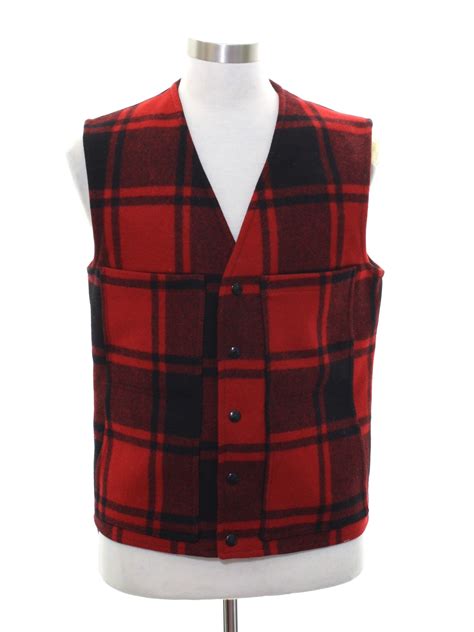 Vintage Pendleton 1980s Vest 80s Pendleton Mens Red And Black Wool