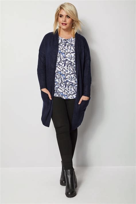 Navy Hooded Cardigan Plus Size 16 To 36