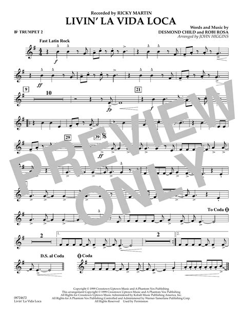 Livin La Vida Loca Arr John Higgins Bb Trumpet By Ricky Martin