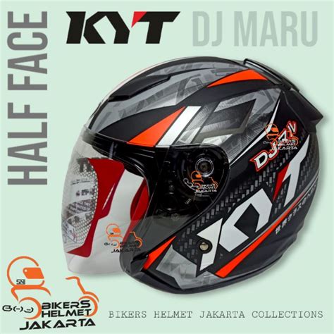 Jual Kyt Helm Dj Maru Motif Black Doff Gun Metal Half Face Shopee