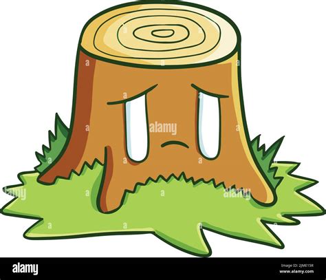 A Vector Illustration Of A Sad Tree Stump On A White Background Stock