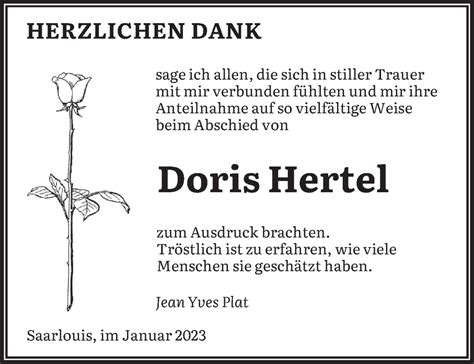 Traueranzeigen Von Doris Hertel Saarbruecker Zeitung Trauer De