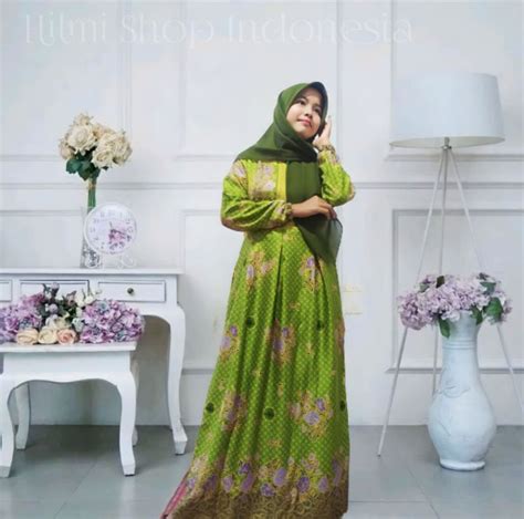 GAMIS MUSLIMAT NU BAHAN SEMI SUTRA SERAGAM MUSLIMAT NU HIJAU MUDA