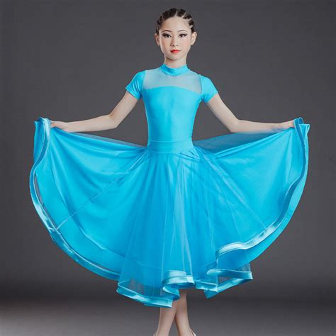 Girls kids turquoise color ballroom dance long dresses stage ...