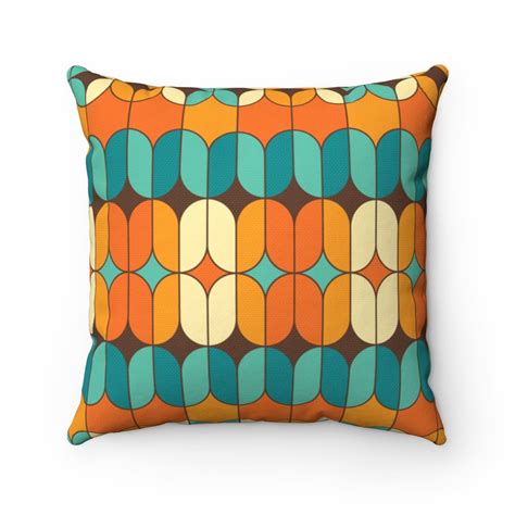 Mid Century Modern Orange Teal And Cream Geometric Multi Color Retro