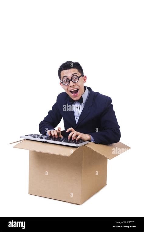 Funny Computer Geek Sitting In The Box Stock Photo Alamy