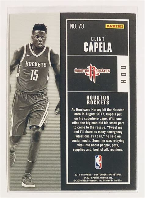 Clint Capella 2017 18 Contenders Playoff Ticket 82 249 Houston Rockets