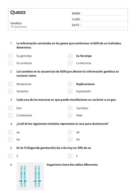 Gen Tica Hojas De Trabajo Para Grado En Quizizz Gratis E