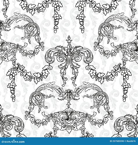 Ornate Vintage Style Seamless Pattern In Black And White Stock