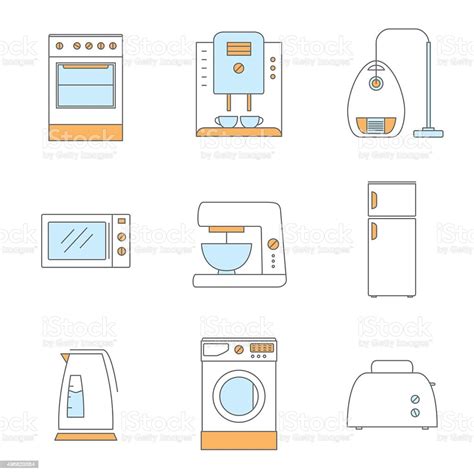 가전 제품 벡터 여윔 꺾은선형 아이콘 세트 2015년에 대한 스톡 벡터 아트 및 기타 이미지 2015년 가냘픈 가정 생활