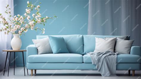 Premium AI Image | Modern Blue Living Room Design with Sofa and Furniture