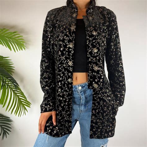 Vintage S Grunge Black Floral Velvet Whimsygoth Depop