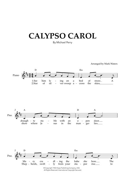 Calypso Carol Arr Mark Waters By Michael Perry Sheet Music For Lead