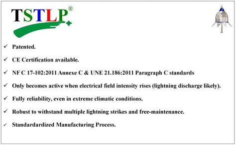 Patented Ese Lightning Conductor 304ss Housing Material For Thatch Roofs