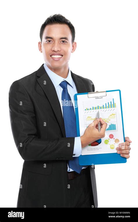 Portrait Of Business Man Holding A Report Growth Chart Concept