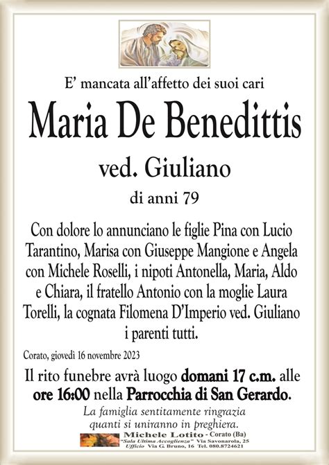 MARIA DE BENEDITTIS Ved Giuliano Corato Necrologi Web