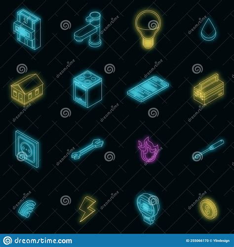 Pictogrammen Voor Hulpprogrammas Instellen Vectorneon Stock