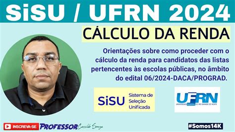 Prof Cassildo Souza Sisu Ufrn Como Calcular A Renda Per