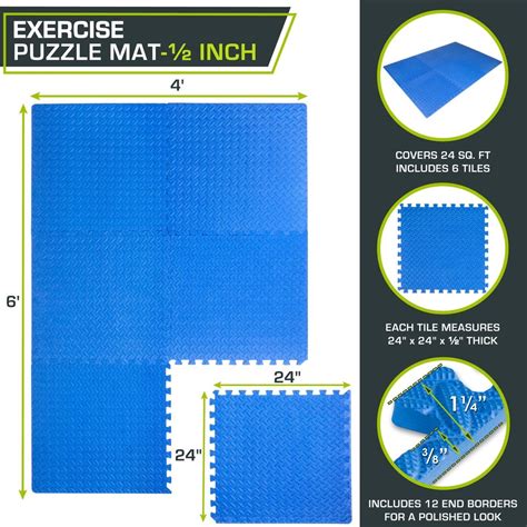 ProsourceFit Puzzle Exercise Mat ½ in EVA Interlocking Foam Floor Tiles