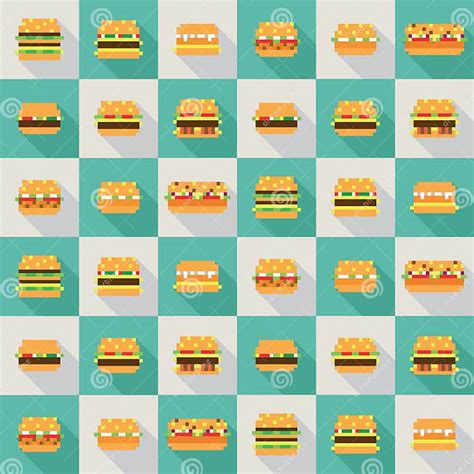 Seamless Vector Pattern Of Pixel Burgers Stock Vector Illustration Of