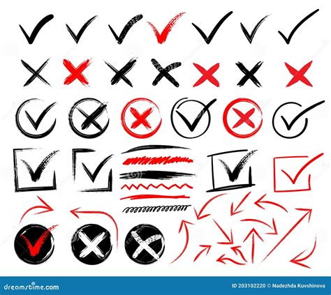 Doodle Check Marks Hand Drawn Checkbox Examination Mark And Checklist