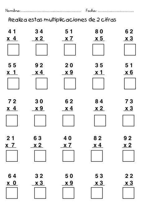 Ejercicios De Multiplicaciones Para 4 Grado