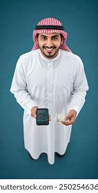 Indoor Photo Smiling Saudi Man Holding AI Generated Image 2502546365