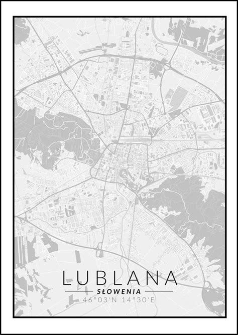 Galeria Plakatu Plakat Lublana Mapa Czarno Biała 30x40 cm Galeria