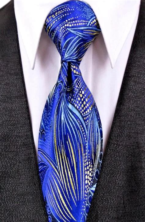 Handmade J22 Floral Pattern Royal Blue Yellow Mens Ties Neckties 100 Silk Jacquard Woven Fashion