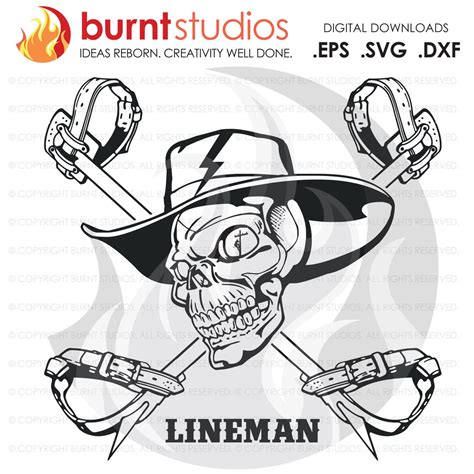 Svg Cutting File Lineman Skull With Hooks New Line Life Etsy