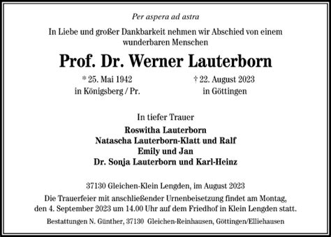 Traueranzeigen Von Werner Lauterborn Trauer Anzeigen De