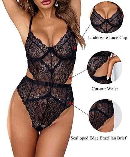 Aranmei Lingerie Sexy Pour Femme En Dentelle Avec Entrejambe Et Col En