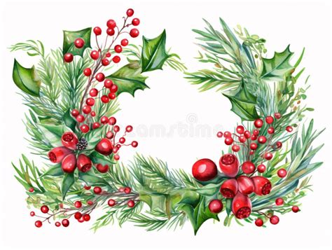 Beautiful Watercolour Christmas Wreath In Red And Green With An