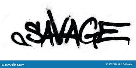 Graffiti Savage Word Sprayed In Black Over White Stock Vector