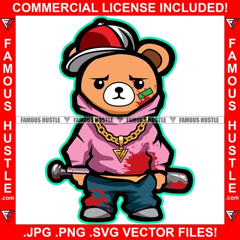 Gangsta Blood Cute Gangster Teddy Bear Scar Face Bloody Baseball Bat G