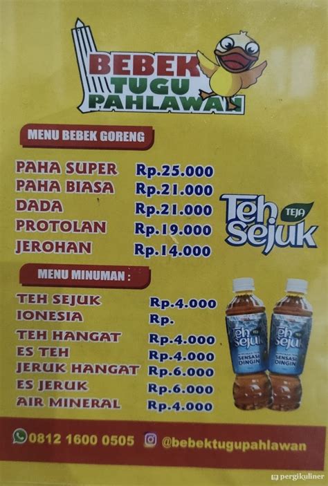 Selalu Diperbarui Menu Nasi Bebek Depan Tugu Pahlawan Bubutan Surabaya