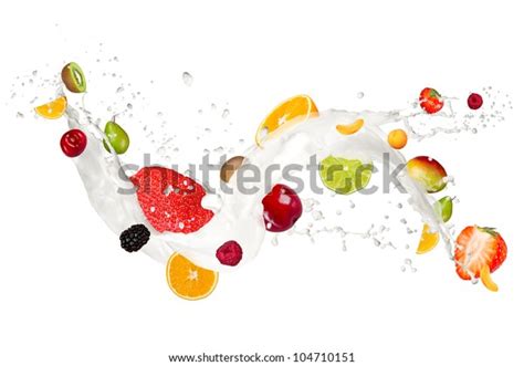 Fruit Mix Milk Splash Isolated On Stock Photo (Edit Now) 104710151