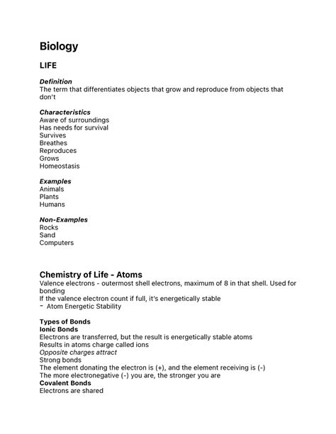 Biol Week Biology And The Citizen Notes On Life The Chemistry Of