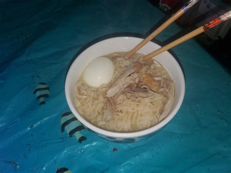 Sapporo Ichiban White Chicken Ramen With Soft Boiled Egg And A Leftover