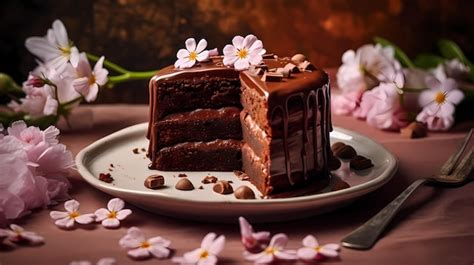 Premium AI Image | Chocolate cake with flowers