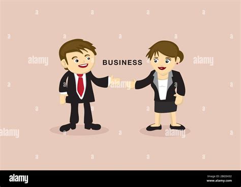 Cute cartoon business partners with eye contact and reaching out arms ...