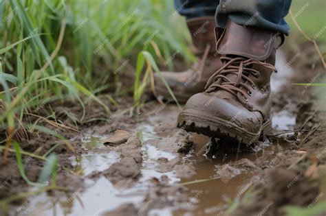 Premium Photo Farmers Boots Trudging Through A Muddy Field