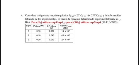 Solved Considere La Siguiente Reacci N Qu Mica F G Clo Chegg